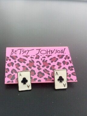 Betsey Johnson White Ace of Clubs Enamel Stud Earrings with Black Detail